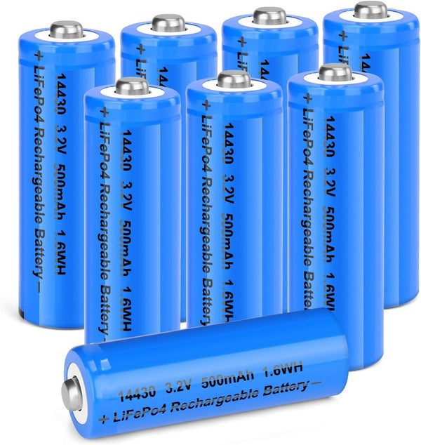 winbasic 14430 LiFePo4 3.2v Rechargeable Batteries, 500mAh for Outdoor Solar Garden Lights, Tooth