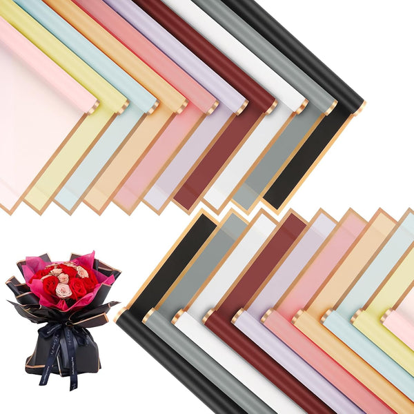COIDEA 20 Sheets Waterproof Flower Wrapping Paper, Gold Edge Korean Florist Supplies for DIY