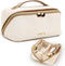 Large Capacity Waterproof PU Leather Cosmetic Bag for Women, Open Flat Makeup Organizer with Clear Divider and Handle