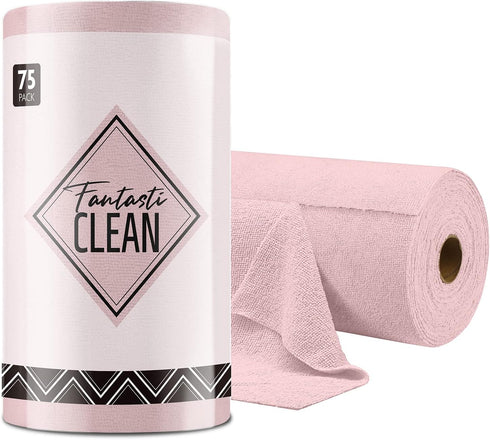 Microfiber Cleaning Cloth Roll - 75 Pack, 12" x 12", Reusable Washable Rags (Pink)