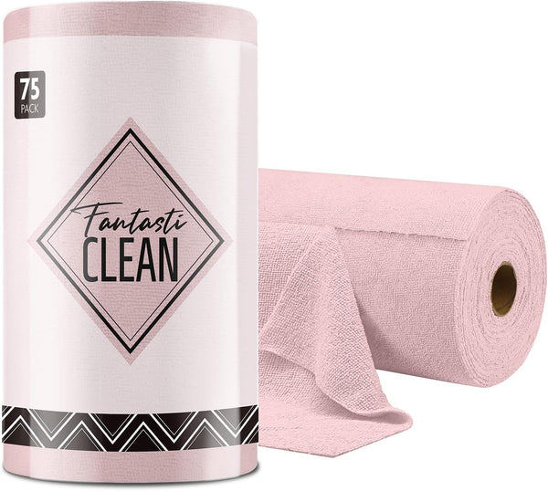 Microfiber Cleaning Cloth Roll - 75 Pack, 12" x 12", Reusable Washable Rags (Pink)