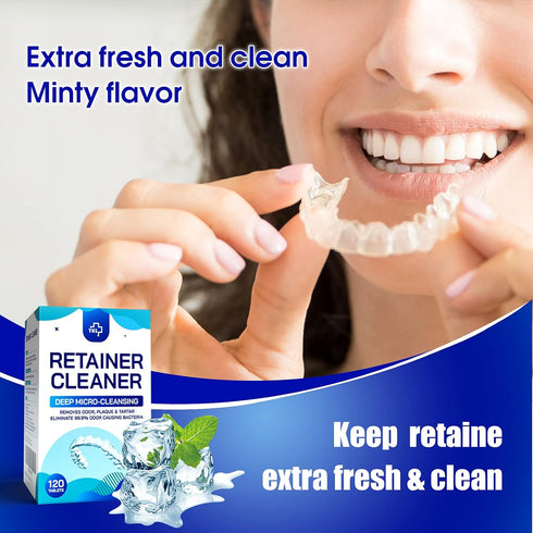Retainer & Denture Cleaner Tablets, 120 pcs, 4 Months Supply, Removes Odor & Plaque for Aligner & Night Guards
