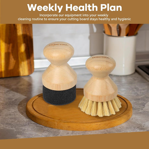 Cutting Board Oil Wax Applicator and Scrub Brush Set, Natural Bamboo with Sisal Fiber and Sponge for Utensil Care