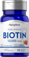 Biotin 10000mcg by Piping Rock - 90 Berry Flavor Tablets, Vegetarian, Gluten Free