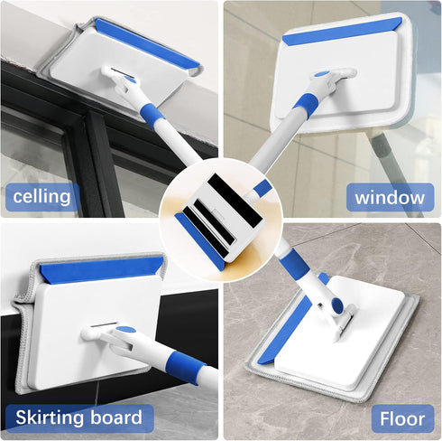 Baseboard Cleaner Tool with Handle, Extendable Wall Cleaner, Includes 4 Reusable Cleaning Pads for Quick Cleaning