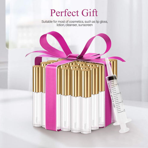 KPX 30 Pcs 10ml Lip Gloss Tube Containers, Clear Pink Lip Oil Tubes, Refillable Lip Balm Bottles for DIY Makeup