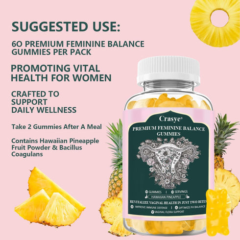 Gummies Gummies Gummy 60 Gummies 30 Premium Feminine Balance PH Balance Vaginal Health Probiotics Hawaiian Pineapple