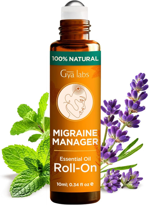 Gya Labs Migraine Essential Oil Roll on - 100% Pure Natural Relief Stick with Peppermint Oil, Self Care Gifts