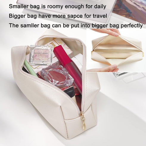 2pcs PU Leather Cosmetic Bag for Women, Minimalism Makeup Pouch for Daily Use, Black