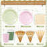 Zhehao 175 Set Pcs Pink and Sage Green Style Party Supplies Pink and Green Disposable Tableware Kit with Plates, Cups