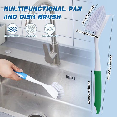 Hsei 6 11 Inch Pcs Blue and Green Kitchen Scrub Dish Brush Bulk with Anti Slip Handle Cleaning Dish Scrubber with Stiff