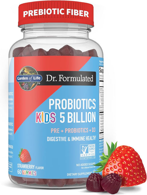 Garden of Life Dr Formulated 5 Billion CFU Prebiotic Fiber, Probiotic and Vitamin D3 Gummies for Kids - 60 Gummies