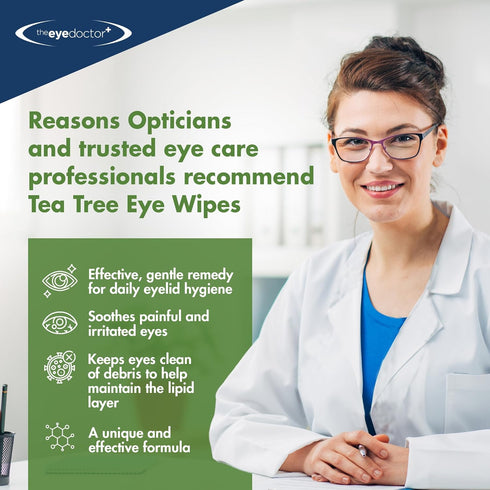 The Eye Doctor Tea Tree Eyelid Wipes, 40 Cleansing Lid Wipes for Dry Eye Blepharitis MGD & Demodex
