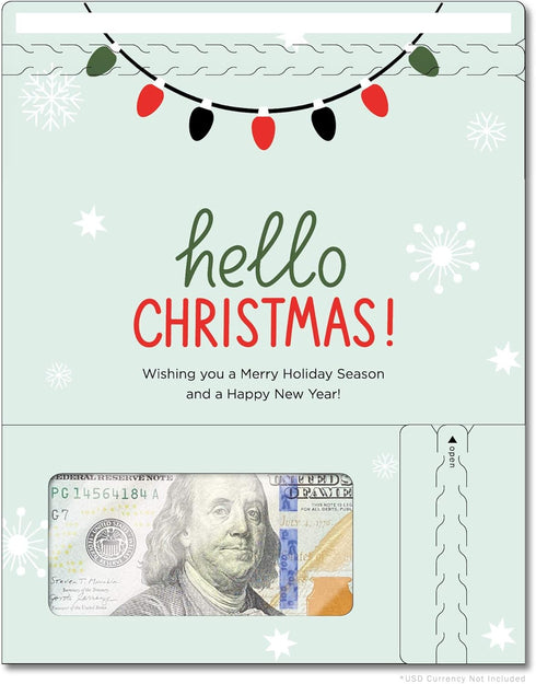 Holiday Card | Zip-Open Money Holder with Clear Plastic Window for Cash, Check, & Gift Card (Penguin)