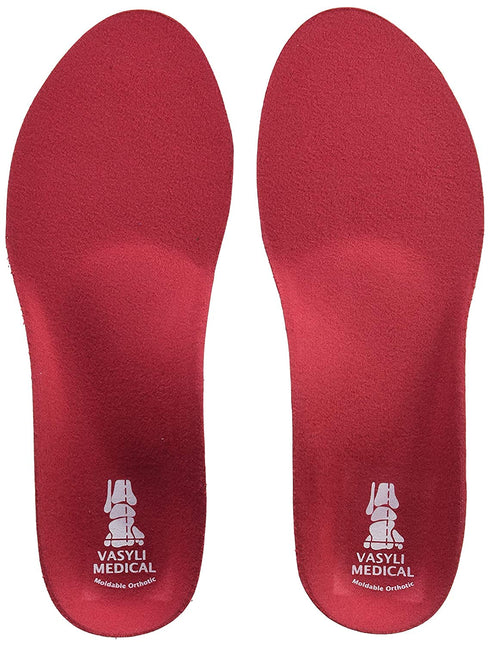 Custom Full Length Insoles for Kids - Red, Large, Heel Grid Reduces Slippage, Biomechanical Control for Pain Relief