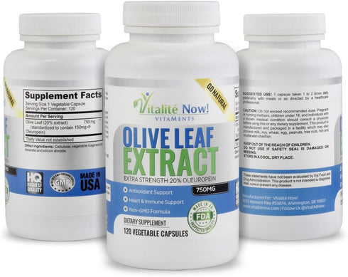 Super Strength Olive Leaf Extract - 20% Oleuropein Immune Support Supplement, 750mg Capsules, 120 Count