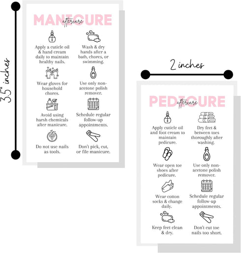 Manicure and Pedicure Aftercare Client Instruction Cards Nail Salon | 50 pk | Matches Loyalty Discount with care removal instructions for Nail Tech to handout clients desk 2x3.5” Minimalist Pink by Lashicorn