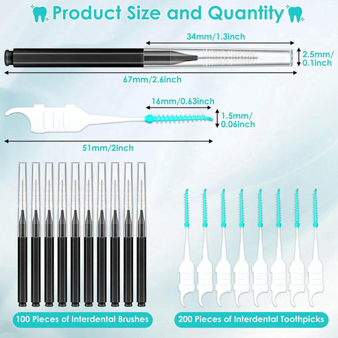 300PCS Interdental Brushes for Braces, Soft and Bendable Dental Brush for Orthodontic Braces, Teeth Flossers (Black)
