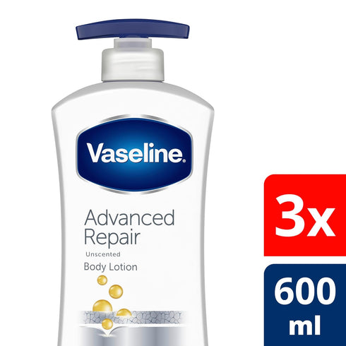 Vaseline Intensive Care Unscented Advanced Repair Body Lotion Pack of 3 - Ultra-Hydrating for Extremely Dry Skin