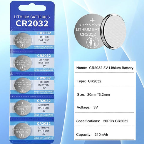 Yukrilt CR2032 2032 3v (20-Pack) Batteries Lithium Coin & Button Cell Battery, Long-Lasting & High Capacity