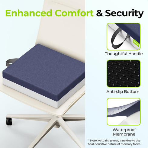 AUVON Ventilation Seat Cushion - Memory Foam for Tailbone Pain Relief, Waterproof, Non-Slip Base for Chair, Wheelchair
