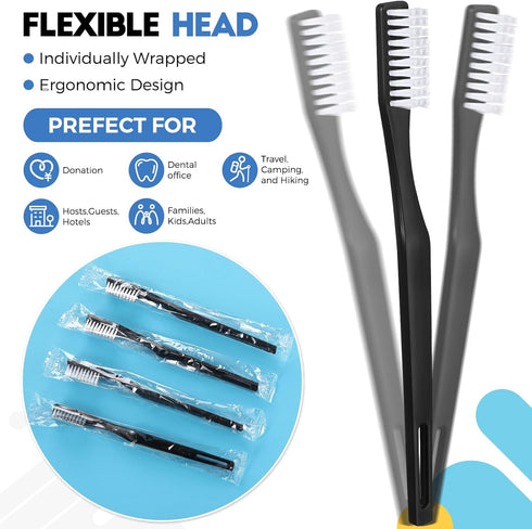 CHENGU 200 Pack Individually Wrapped Disposable Toothbrush, Bulk Single Use Soft Bristle Adult Toothbrush for Hotels
