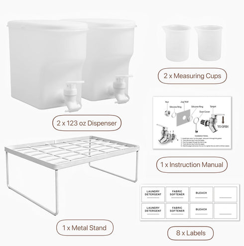 Mozabol Set, 100oz (3L) Stand2 Laundry Detergent Dispenser Easy-Pour Leak-Proof Bottles with Spout Plug Caps,Measuring