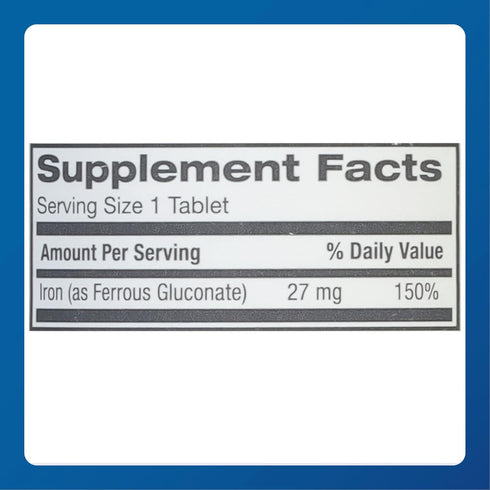 Major 27 mg Ferate Tabs - Ferrous Gluconate Elemental Iron Dietary Supplement, 100 Count
