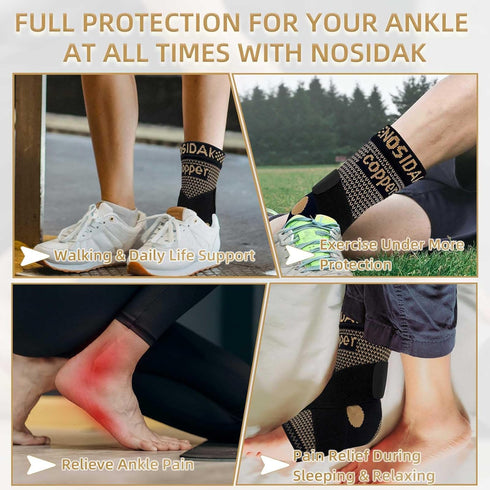 Copper Ankle Brace with Ankle Wrap - 20-30mmHg Compression Sleeve for Plantar Fasciitis Relief & Joint Pain