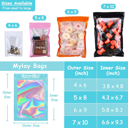 150-pack Holographic Mylar Bags with Clear Window, Resealable Foil Pouches for Food Storage, 7" x 10"