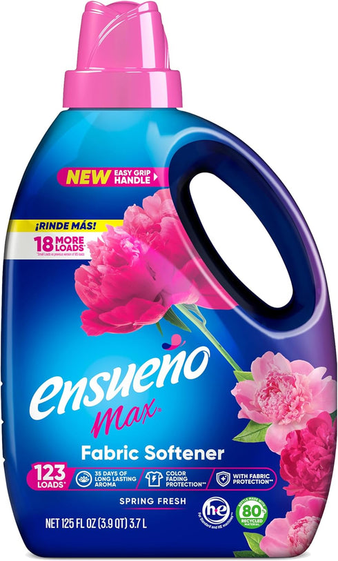 Ensueño Max Liquid Fabric Softener, Spring Fresh Scent, 125 oz, Long-Lasting Freshener and Wrinkle Eliminating