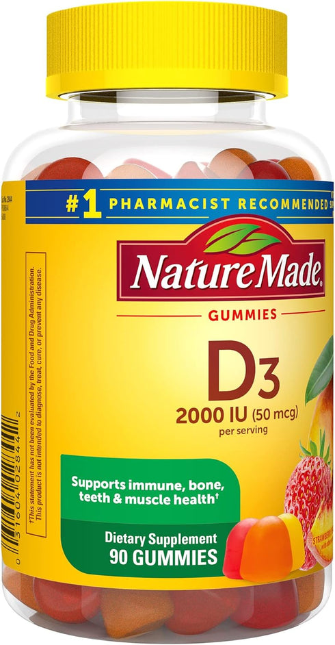 Nature Made Vitamin D3 2000 IU (50 mcg) - 90 Gummies for Bone, Teeth, Muscle, and Immune Health