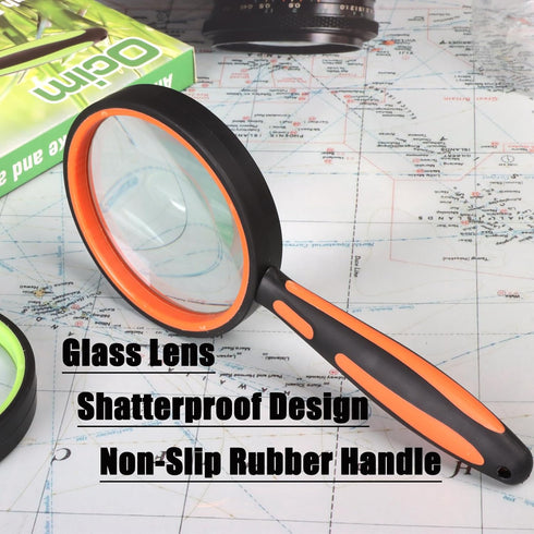 Ocim 2 Pack Magnifying Glass - Kids Magnifier, 75mm 10X Lens with Non-Slip Rubber Handle for Reading
