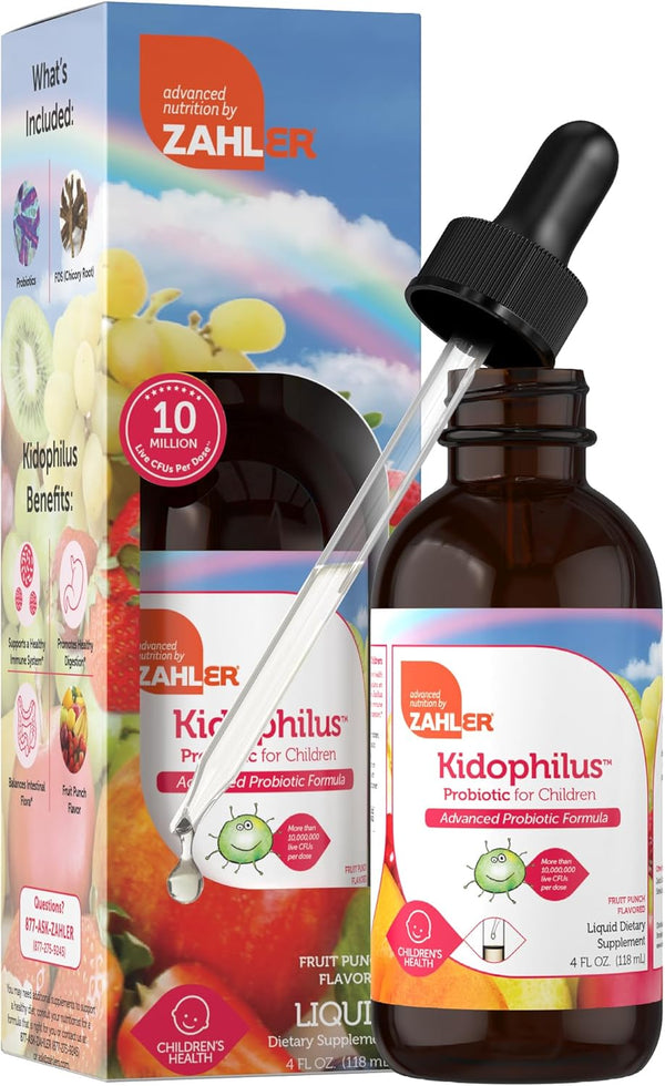 Zahler Kidophilus Liquid Drops Probiotics for Kids - 4 Fl Oz - Fruit Punch Flavored Probiotic Drops