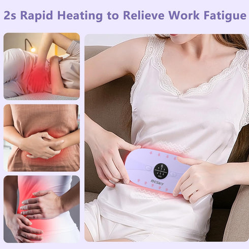 Besky Portable Cordless Menstrual Heating Pad for Cramps, 3 Heat Levels, Rechargeable Small Heating Pad for Pain Relief