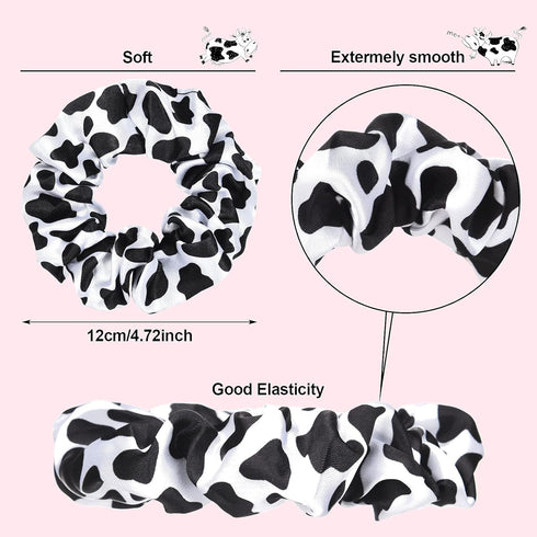 WILLBOND 20 Pieces Cow Print Scrunchies, Women Elastic Silk Satin Hair Ties, Ponytail Holder for Team Party