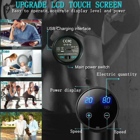 Massage Gun Deep Tissue Percussion Massager for Athletes, Muscle Pain Relief with 10 Massage Heads & 20 Speeds
