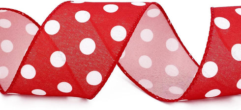 Christmas Wired Ribbon - 2 1/2” x 10 Yard - Red White Polka Dots for Gift Wrapping, Wreaths, Baby Showers, Birthdays.