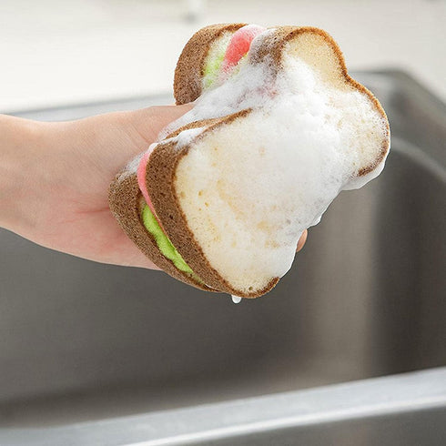 1Pc Multifunction Scrub Sponges, Toast Shape Dish-Washing, Cute Sandwich Sponge for Household Kitchen