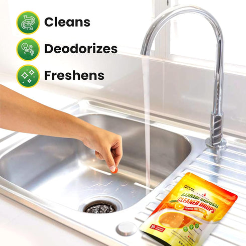 Garbage Disposal Cleaner and Deodorizer Drops, 50-Count, Orange Zest Scented Kitchen Sink Freshener Pods