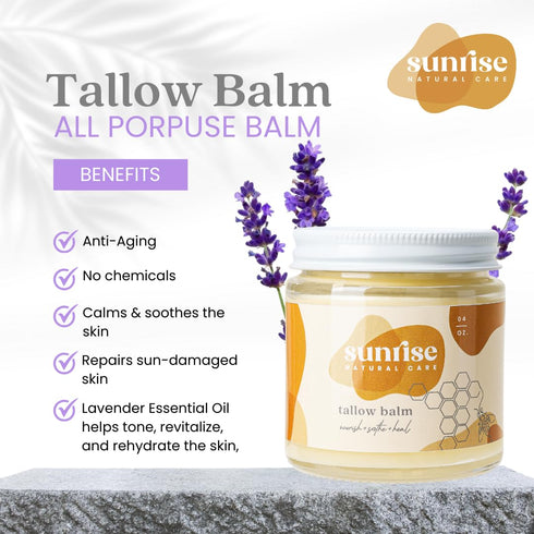 Honey and Tallow Balm - Lavender Body and Face Moisturizer - 100% Grass Fed Beef Tallow - 4 Ounces