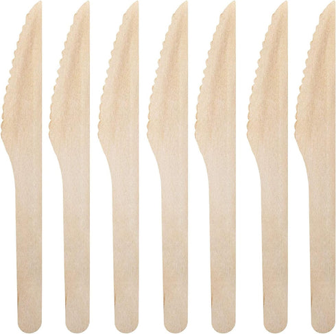 MATANA 100% Natural Disposable Bamboo Wooden Knives, 6.5" Inch (200 Pack), Compostable Cutlery for Events