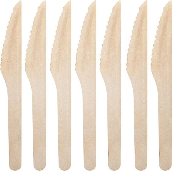 MATANA 100% Natural Disposable Bamboo Wooden Knives, 6.5" Inch (200 Pack), Compostable Cutlery for Events