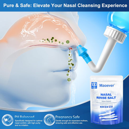 Packets 100 Packets Neti Pot Salt - Individually Wrapped Saline for Nasal Wash | Neti Pot Refill Kit| Effective Nasal
