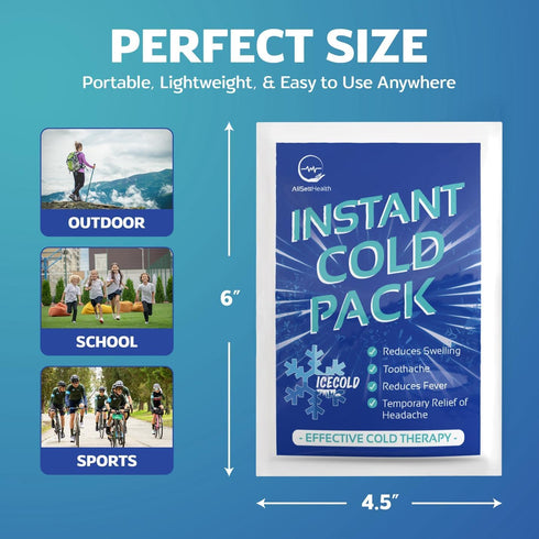 25 Packs Instant Ice Cold Pack, 6” x 4.5”, Disposable Instant Ice Packs for Injuries, Cold Compress for Pain Relief