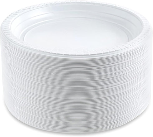 Blue Sky 100 Count Disposable Plastic Plates, White, 6-Inch