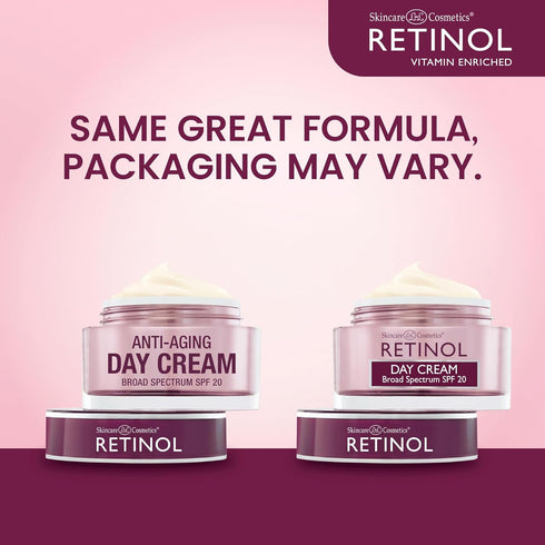 Retinol Day Cream SPF 20 - Broad Spectrum Protection Against UVA & UVB Rays, Moisturizes & Reduces Fine Lines