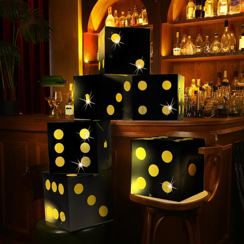 Motipuns 6 Decoration(11.8 Inch,Black) Pcs Large Dice Favor Boxes with Light, Large Dice Box Casino Party Decorations