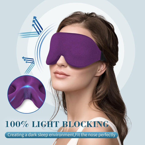 ZGGCD Light Blocking Sleep Mask for Side Sleepers, 3D Contoured Eye Cover with Adjustable Strap, Purple