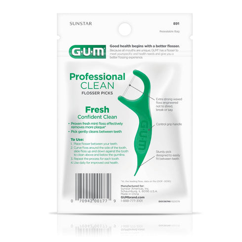 GUM Professional Clean Floss Picks - Extra Strong Shred-Resistant Dental Flossers, Fresh Mint Flavor, 150ct